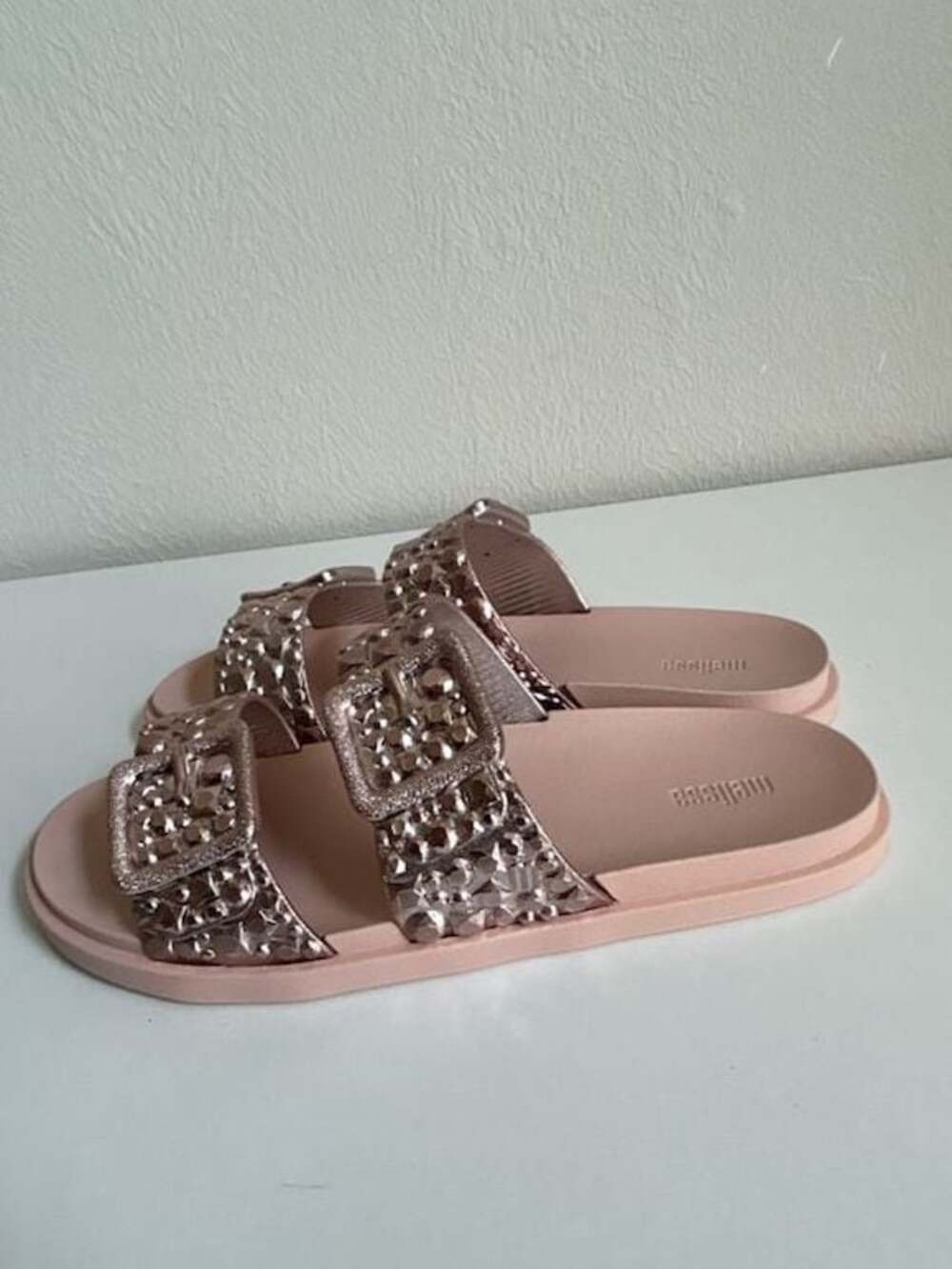 Melissa Lust Studded Double Buckle Slide Sandals in Pink size 8 - Picture 3 of 7